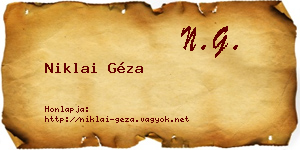 Niklai Géza névjegykártya